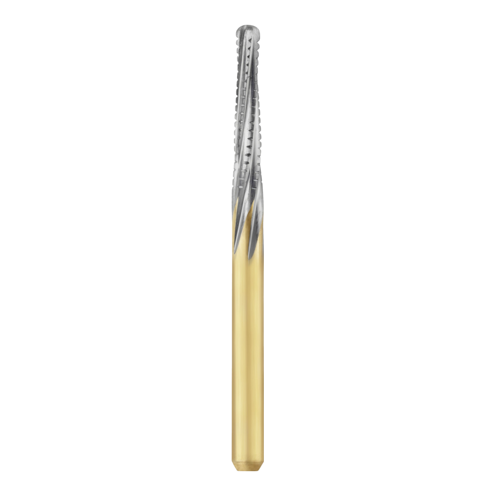 Carbide FG bur – END TAPER SHAPE GOLD PLATED Round End Taper