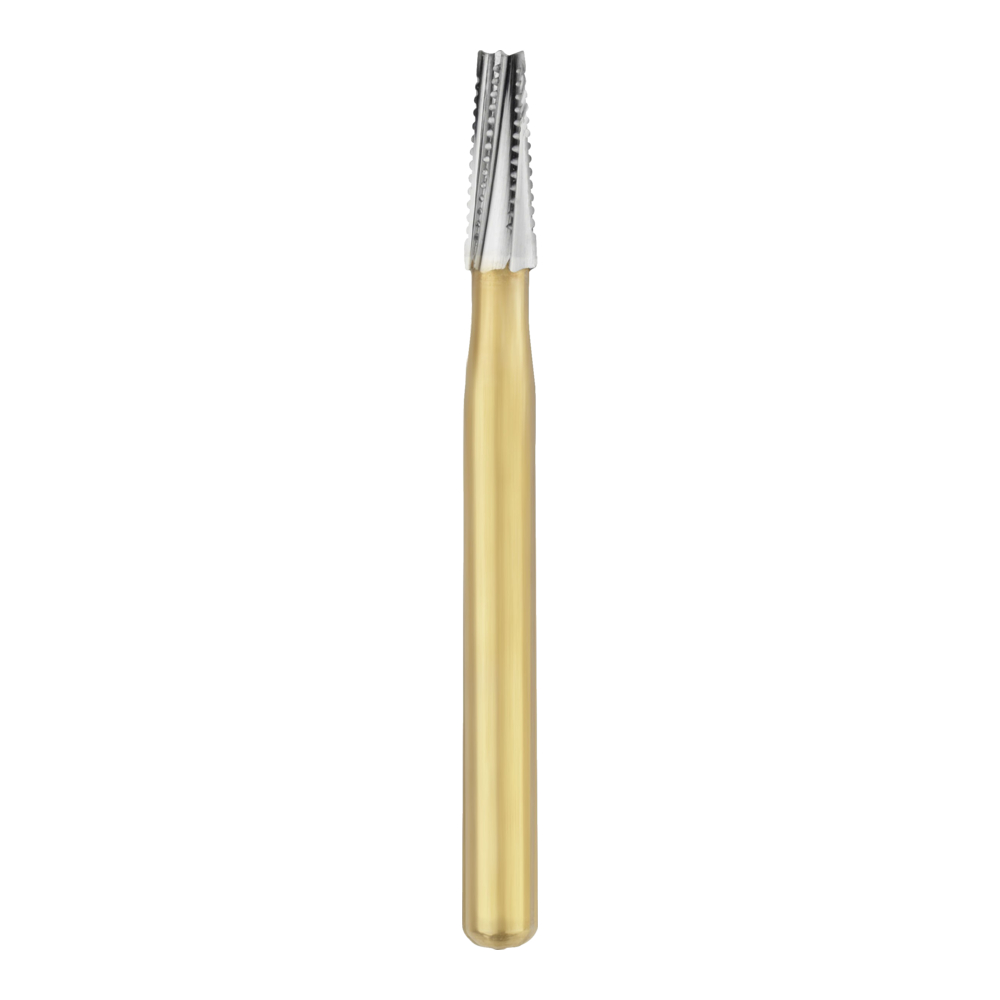 Carbide FG bur – BARRACUDA #702 - Gold plated Cross Cut Tapered Fissure